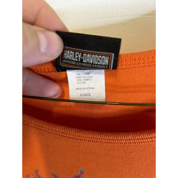 Harley Davidson Cafe Ladies Orange Biker T Shirt Women’s XL - Picture 3 of 7